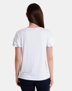 Camiseta de mujer de manga corta con volantes y cuello pico