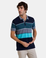 Polo de hombre de manga corta en rayas anchas de tonos azules