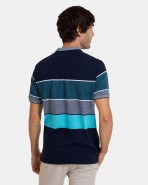 Polo de hombre de manga corta en rayas anchas de tonos azules