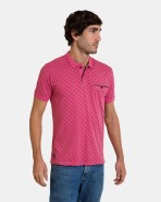 Polo de hombre de manga corta de punto de algodón estampado en color fucsia