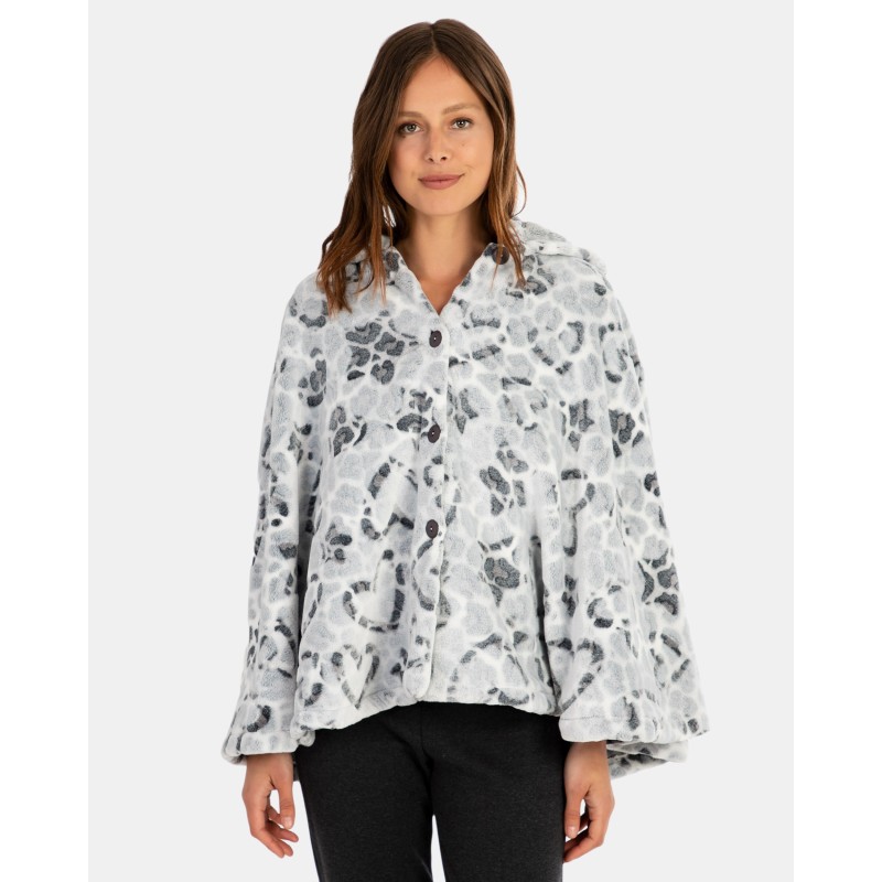 PONCHO DE MUJER EN TEJIDO POLAR ESTAMPADO