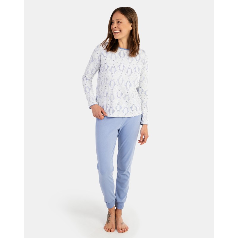 Pijama de dona llarg en punt estampat pingüins