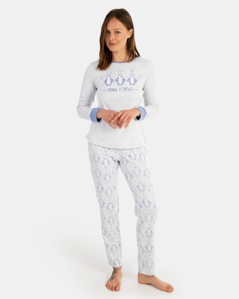 Pijama de dona llarg en punt estampat pingüins