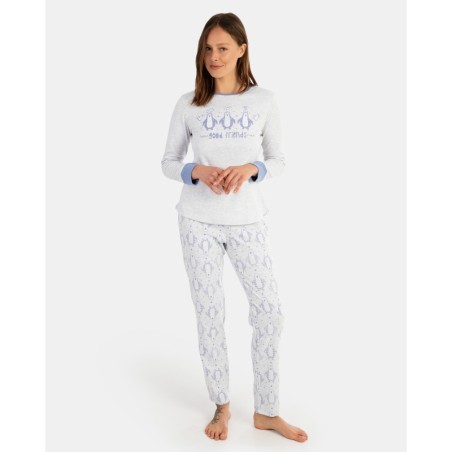 Pijama de dona llarg en punt estampat pingüins