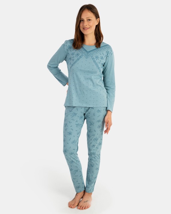 Pijama de dona llarg en teixit de punt fi estampat