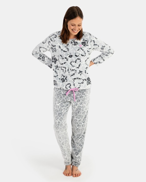 Pijama de dona llarg en teixit polar estampat