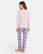 Pijama de dona llarg en teixit interlock llis i teixit Jacquard punt milà quadres