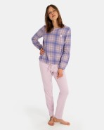 Pijama de dona llarg en teixit Jacquard punt milà quadres i teixit interlock llis