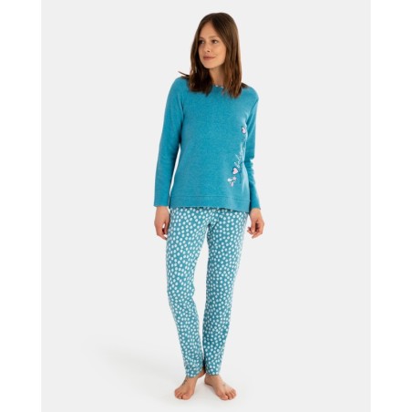 Pijama de dona llarg en teixit tundosat i teixit Jacquard en talps