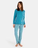 Pijama de dona llarg en teixit tundosat i teixit Jacquard en talps