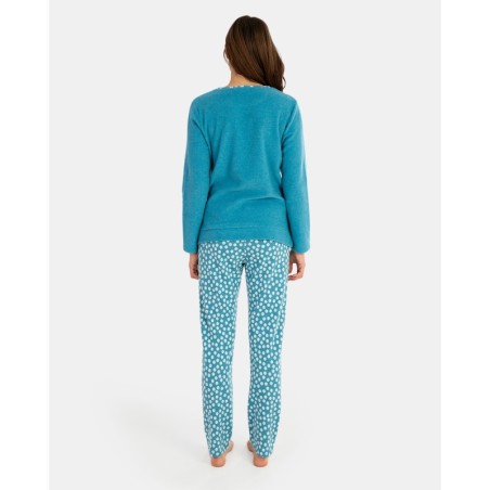 Pijama de dona llarg en teixit tundosat i teixit Jacquard en talps