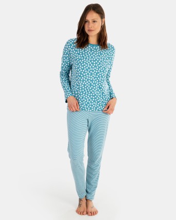 Pijama de dona llarg en teixit Jacquard en talps i teixit Jacquard llistat