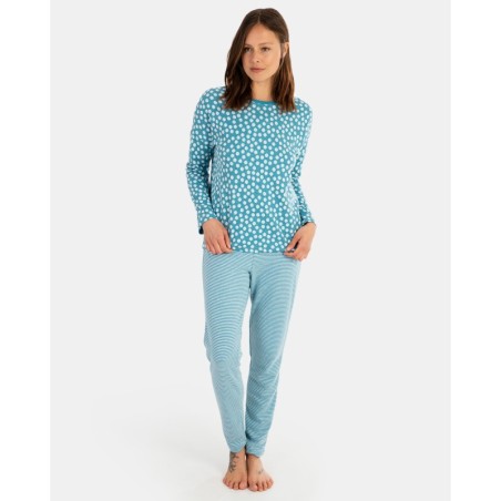 Pijama de dona llarg en teixit Jacquard en talps i teixit Jacquard llistat