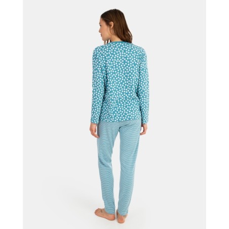 Pijama de dona llarg en teixit Jacquard en talps i teixit Jacquard llistat