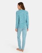 Pijama de mujer largo en tejido Jacquard en topos  y  tejido Jacquard listado