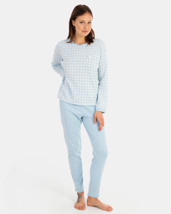 Pijama de dona llarg en teixit Jacquard Vichy i teixit interlock