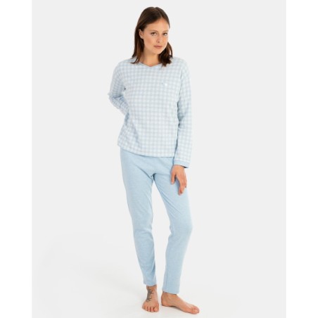 Pijama de dona llarg en teixit Jacquard Vichy i teixit interlock