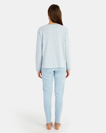 Pijama de dona llarg en teixit Jacquard Vichy i teixit interlock