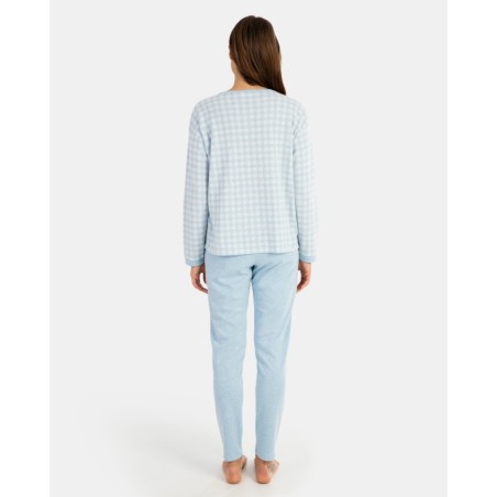 Pijama de dona llarg en teixit Jacquard Vichy i teixit interlock