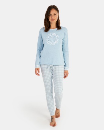 Pijama de dona llarg en teixit Jacquard Vichy i teixit interlock