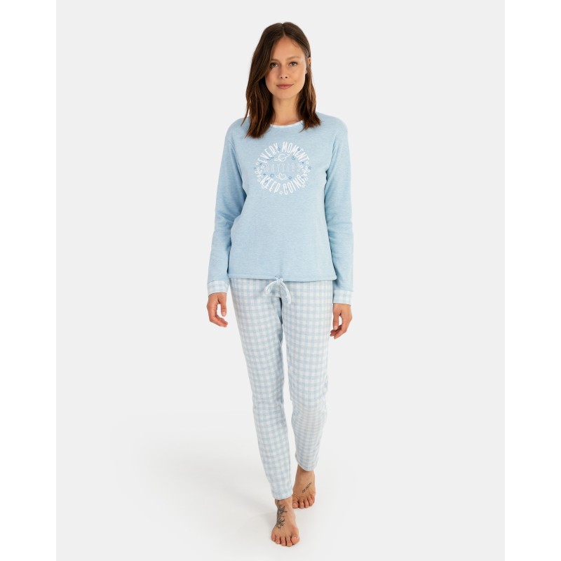 Pijama de dona llarg en teixit Jacquard Vichy i teixit interlock