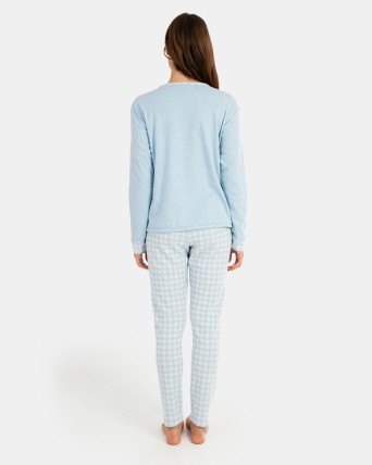 Pijama de dona llarg en teixit Jacquard Vichy i teixit interlock