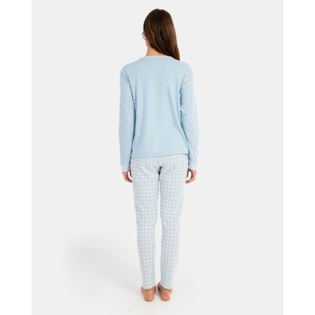 Pijama de dona llarg en teixit Jacquard Vichy i teixit interlock