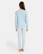 Pijama de mujer largo en tejido Jacquard  Vichy y  tejido interlock