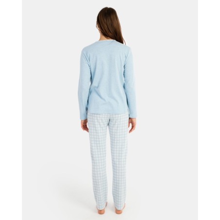 Pijama de dona llarg en teixit Jacquard Vichy i teixit interlock