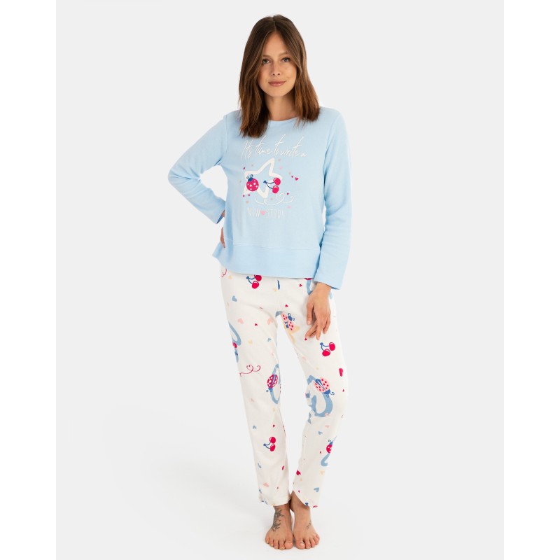 Pijama de dona llarg en teixit interlock i tundosat