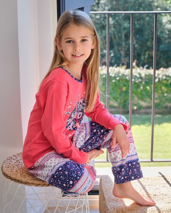 Pijama de niña en punto de algodón estampado