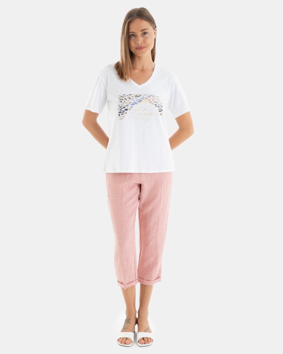 Pantalón tobillero de mujer en color rosa