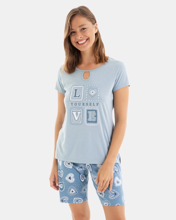 PIJAMA CORTO DE MUJER ESTAMPADO CORAZONES